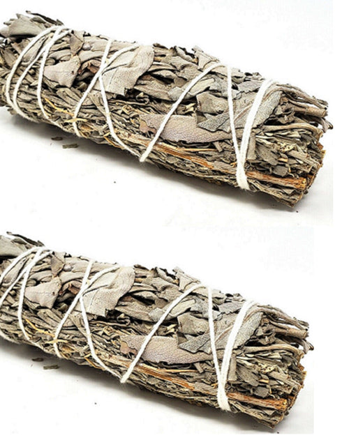 Load image into Gallery viewer, White Sage &amp; Blue Sage Smudge Stick 3-4" - 2 PACK Bundle by OMSutra

