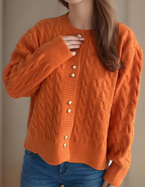 Load image into Gallery viewer, Cable-Knit Round Neck Long Sleeve Cardigan

