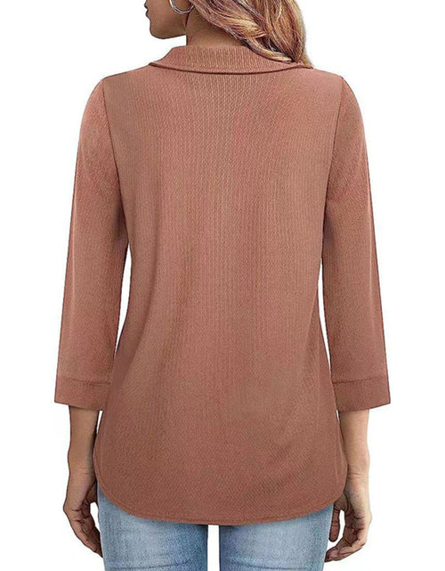 Load image into Gallery viewer, Half Zip Collared Neck Three-Quarter Sleeve T-Shirt
