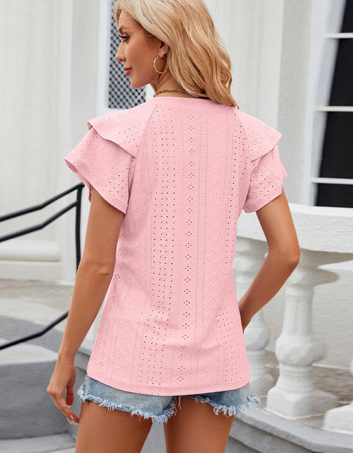 Load image into Gallery viewer, Eyelet Notched Short Sleeve T-Shirt
