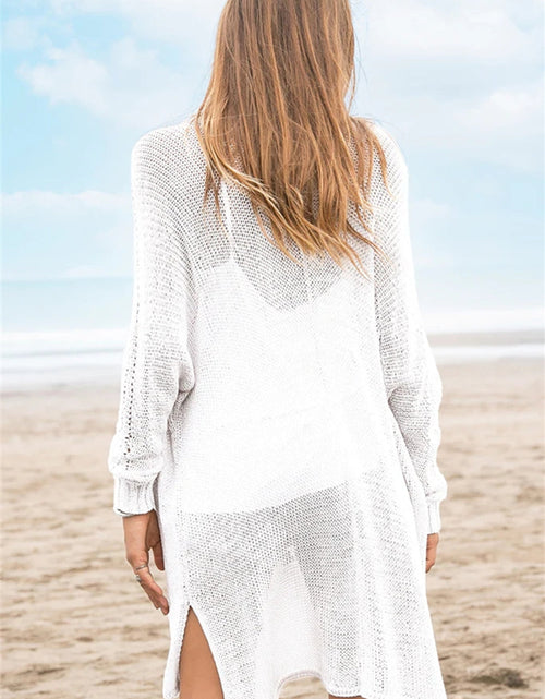 Load image into Gallery viewer, Openwork Side Slit Open Front Long Sleeve Cardigan
