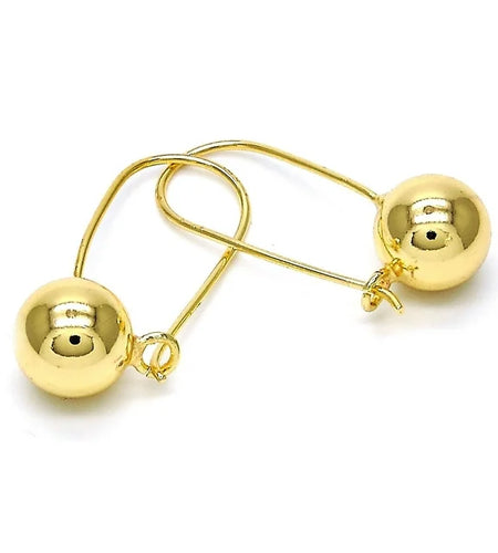 Leverback Earring, Ball Design, Polished Finish, Golden Tone