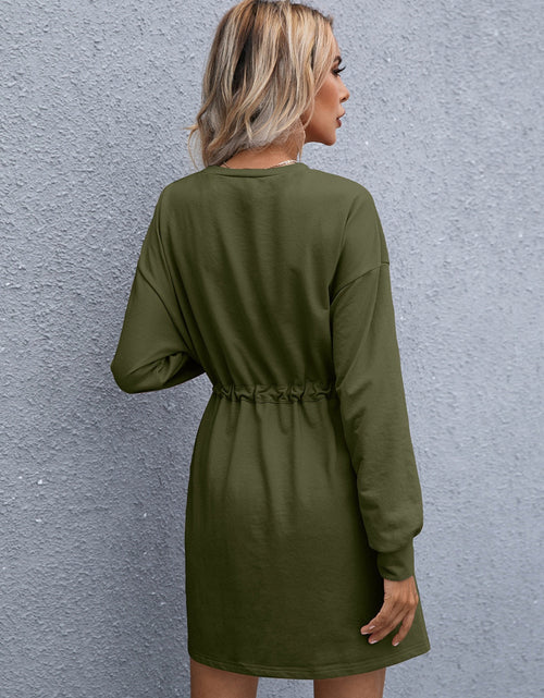 Load image into Gallery viewer, Ivy Lane Drawstring Round Neck Dropped Shoulder Mini Dress
