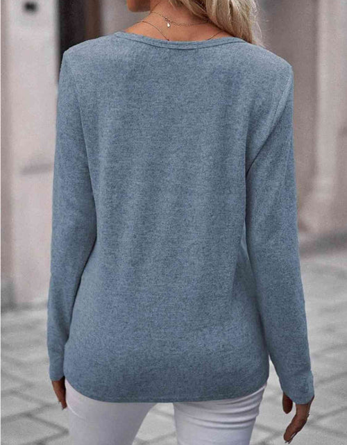 Load image into Gallery viewer, Round Neck Buttoned Long Sleeve T-Shirt
