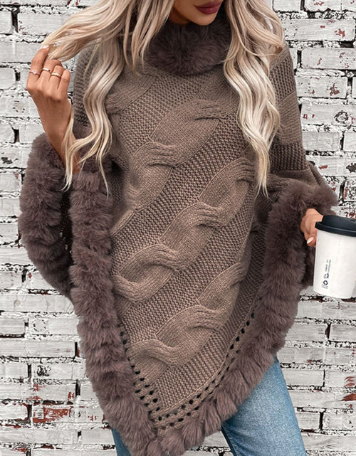 Load image into Gallery viewer, Fuzzy Hem Cable-Knit Poncho

