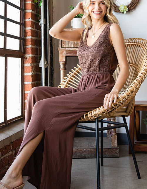 Load image into Gallery viewer, First Love Tie Back Sleeveless Slit Wide Leg Jumpsuit

