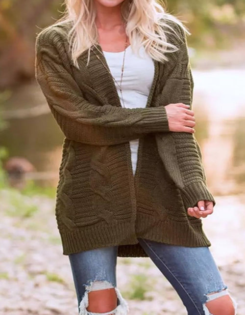 Load image into Gallery viewer, Cable-Knit Open Front Long Sleeve Cardigan
