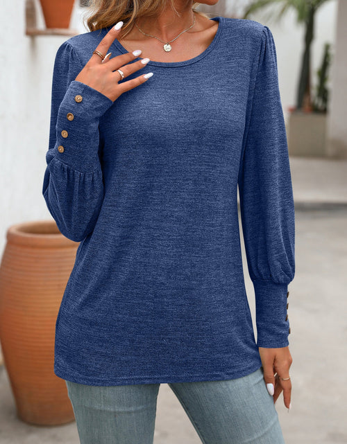 Load image into Gallery viewer, Decorative Button Round Neck Long Sleeve T-Shirt
