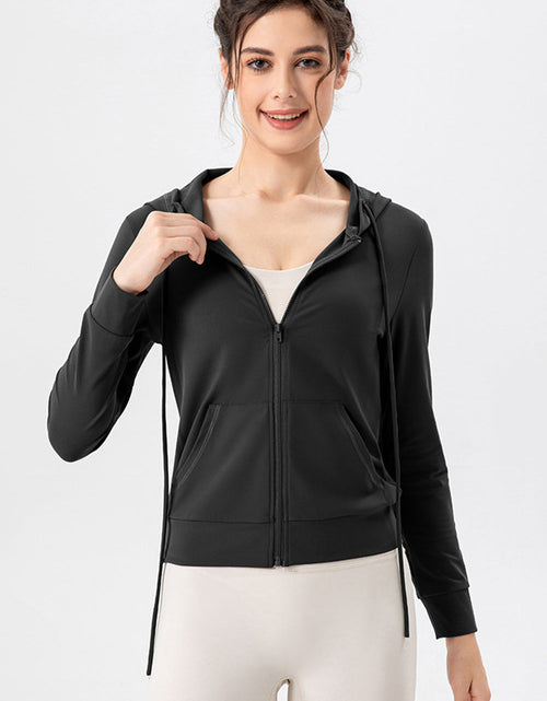 Load image into Gallery viewer, Drawstring Zip Up Hooded Active Outerwear
