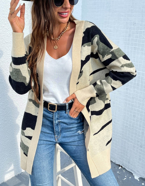 Load image into Gallery viewer, Camouflaged Dropped Shoulder Open Front Cardigan
