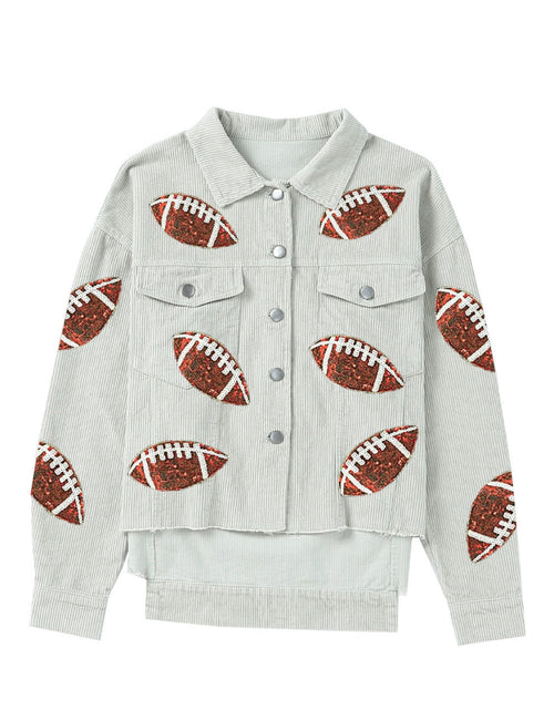 Load image into Gallery viewer, Football Sequin Button Up Dropped Shoulder Jacket
