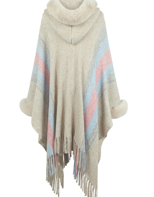 Load image into Gallery viewer, Color Block Fringe Detail Poncho
