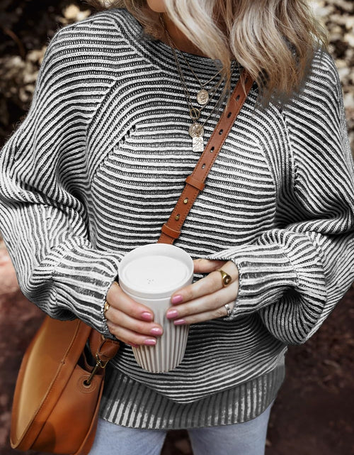 Load image into Gallery viewer, Textured Striped Round Neck Long Sleeve Top

