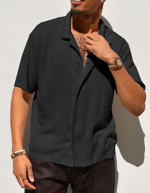 Load image into Gallery viewer, Men's Full Size Openwork Button Down Collared Neck Shirt Plus Size
