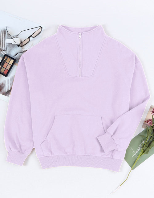 Load image into Gallery viewer, Quarter Zip Dropped Shoulder Sweatshirt
