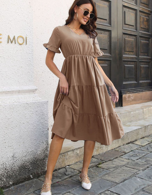 Load image into Gallery viewer, V-Neck Short Sleeve Midi Dress
