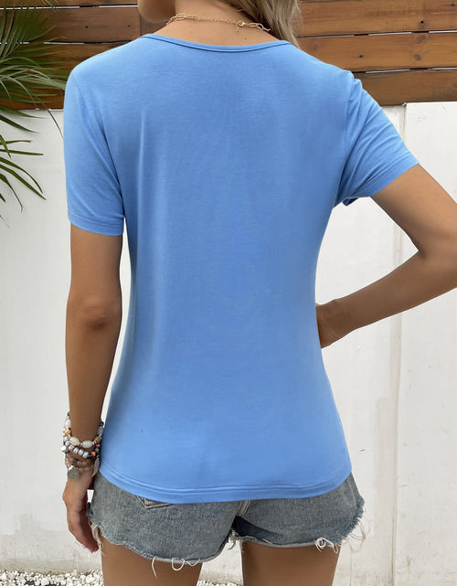 Load image into Gallery viewer, Ivy Lane Lace Trim V-Neck Short Sleeve Blouse
