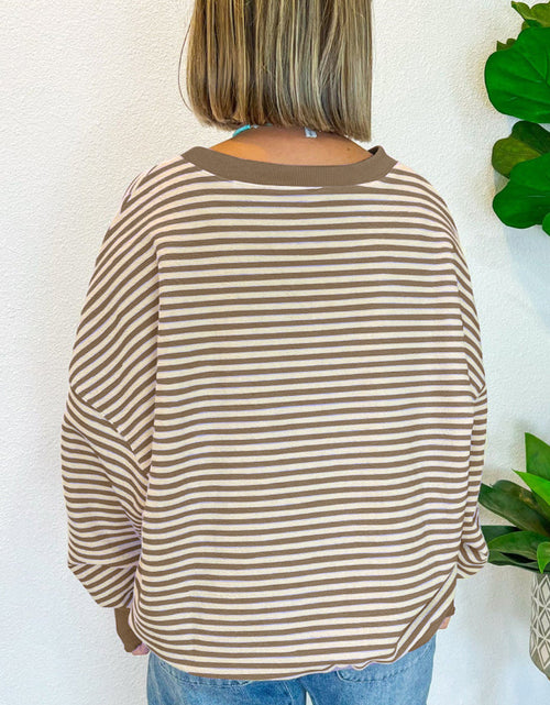 Load image into Gallery viewer, Striped Round Neck Long Sleeve Sweatshirt
