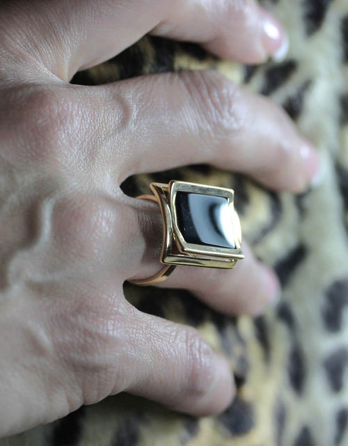 Load image into Gallery viewer, Vintage Genuine Onyx Rectangle 18k Yellow Gold Electroplated Made in USA #R327 by PVD Vintage Jewelry
