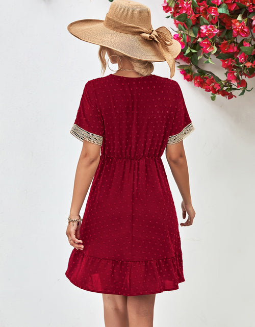 Load image into Gallery viewer, Contrast V-Neck Short Sleeve Mini Dress
