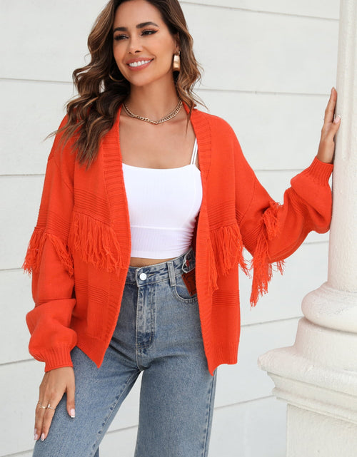 Load image into Gallery viewer, Angel Wings Fringe Trim Open Front Cardigan

