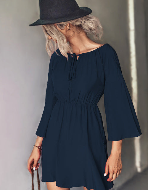 Load image into Gallery viewer, Tie Neck Flare Sleeve Mini Dress

