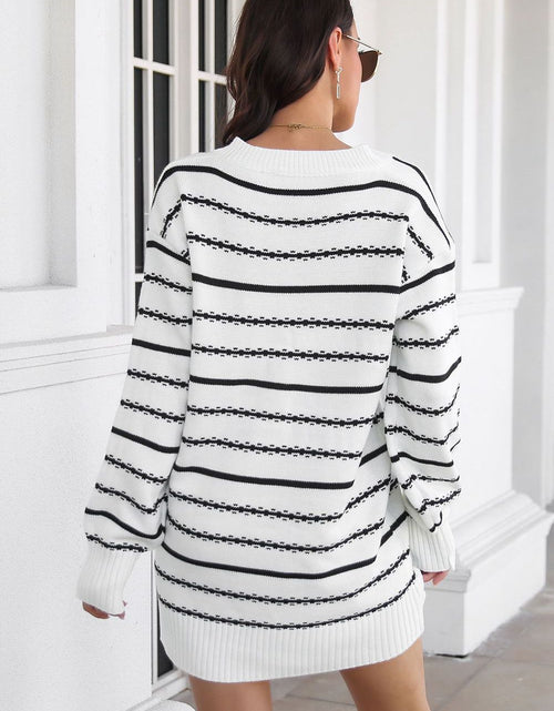 Load image into Gallery viewer, Striped V-Neck Sweater Dress
