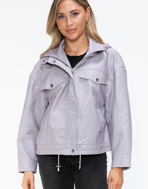 Load image into Gallery viewer, How Dare U Drawstring Hem PU Leather Zip Up Jacket
