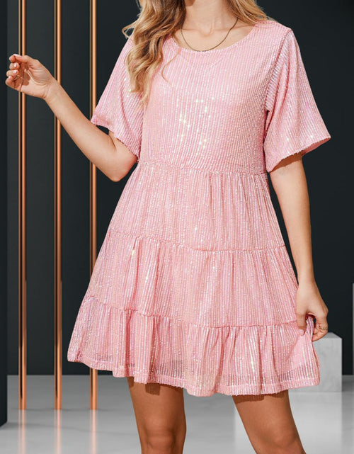 Load image into Gallery viewer, Sequin Round Neck Half Sleeve Mini Dress
