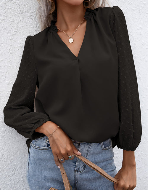 Load image into Gallery viewer, Ivy Lane Swiss Dot Frill Trim Puff Sleeve Blouse
