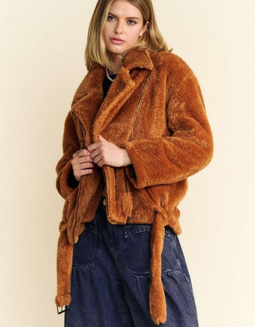 Load image into Gallery viewer, Davi &amp; Dani Fuzzy Zip Up Collared Neck Jacket
