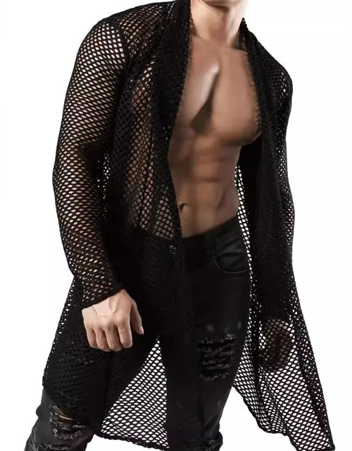 Load image into Gallery viewer, Men's Openwork Open Front Long Sleeve Cover-Up
