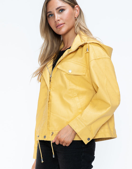 Load image into Gallery viewer, How Dare U Drawstring Hem PU Leather Zip Up Jacket
