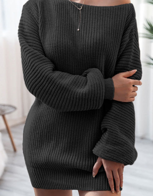 Load image into Gallery viewer, Boat Neck Long Sleeve Mini Sweater Dress
