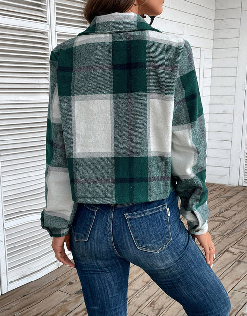 Load image into Gallery viewer, Perfee Plaid Collared Neck Button Up Long Sleeve Jacket
