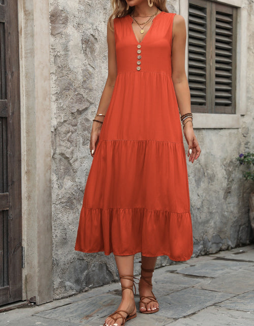 Load image into Gallery viewer, Ivy Lane Decorative Button Notched Sleeveless Dress
