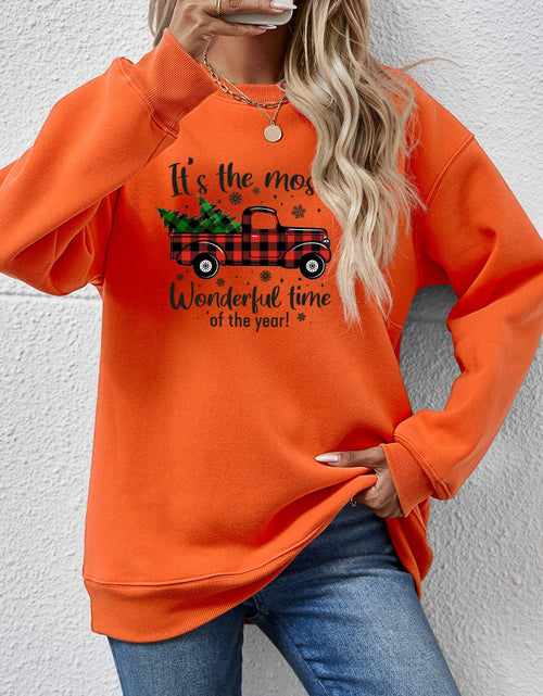 Load image into Gallery viewer, Graphic Round Neck Long Sleeve Sweatshirt
