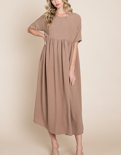 Load image into Gallery viewer, BOMBOM Round Neck Ruched Midi Dress

