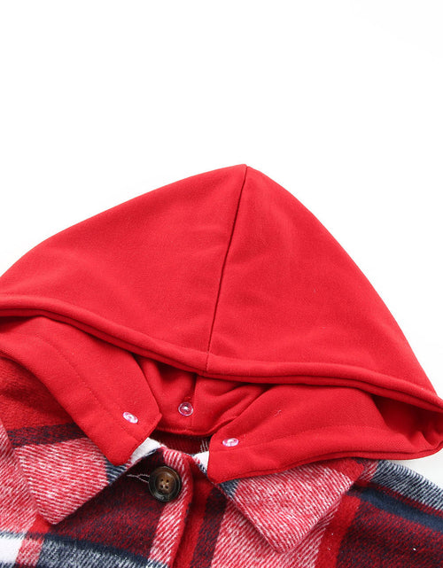 Load image into Gallery viewer, Plaid Button Up Hooded Shacket
