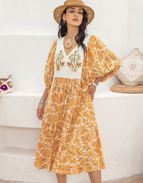 Load image into Gallery viewer, Printed Tie Neck Midi Dress
