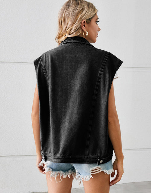 Load image into Gallery viewer, Pocketed Button Up Sleeveless Denim Jacket

