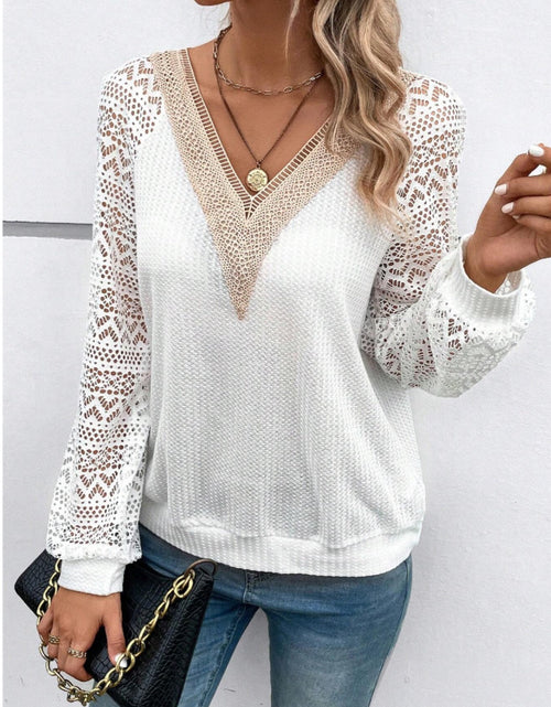 Load image into Gallery viewer, Lace V-Neck Raglan Sleeve Top
