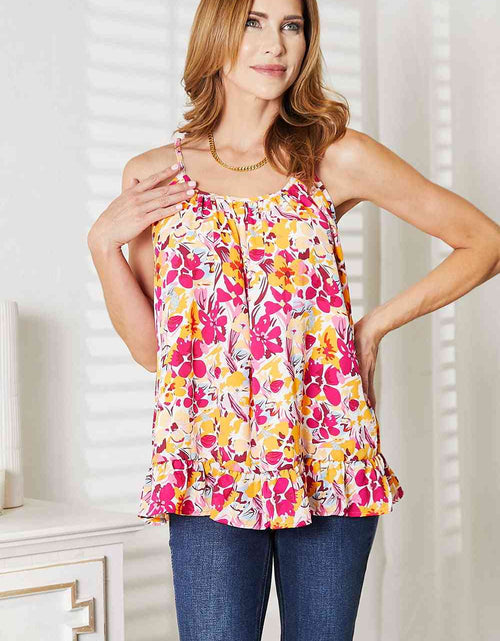 Load image into Gallery viewer, Double Take Floral Scoop Neck Ruffle Hem Cami
