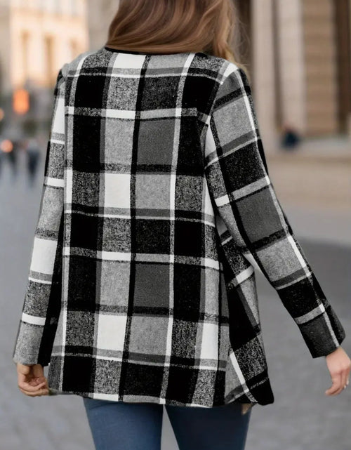 Load image into Gallery viewer, Plaid Open Front Long Sleeve Jacket
