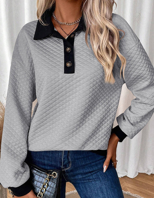 Load image into Gallery viewer, Texture Quarter Button Long Sleeve Sweatshirt
