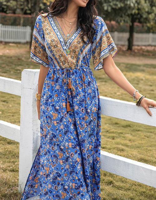 Load image into Gallery viewer, Slit Printed V-Neck Half Sleeve Maxi Dress
