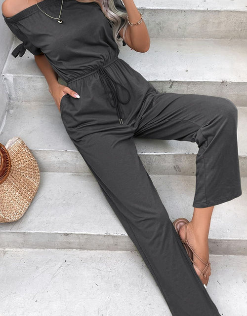 Load image into Gallery viewer, Perfee Off-Shoulder Tie Cuff Jumpsuit with Pockets
