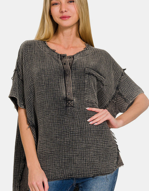 Load image into Gallery viewer, Zenana Washed Texture Half Button T-Shirt
