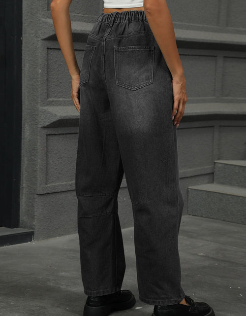 Load image into Gallery viewer, Half Elastic Waist Straight Leg Jeans
