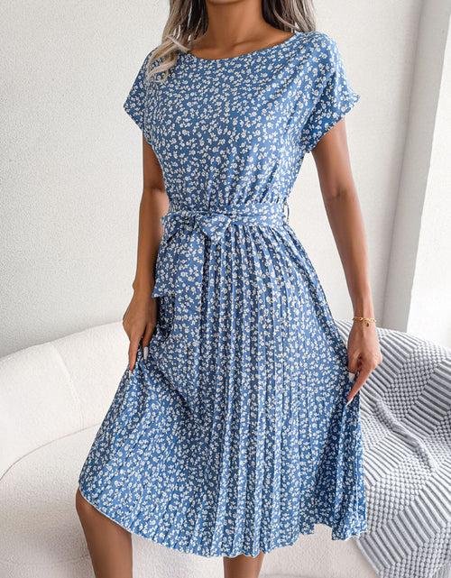 Load image into Gallery viewer, Ditsy Floral Pleated Belted Dress

